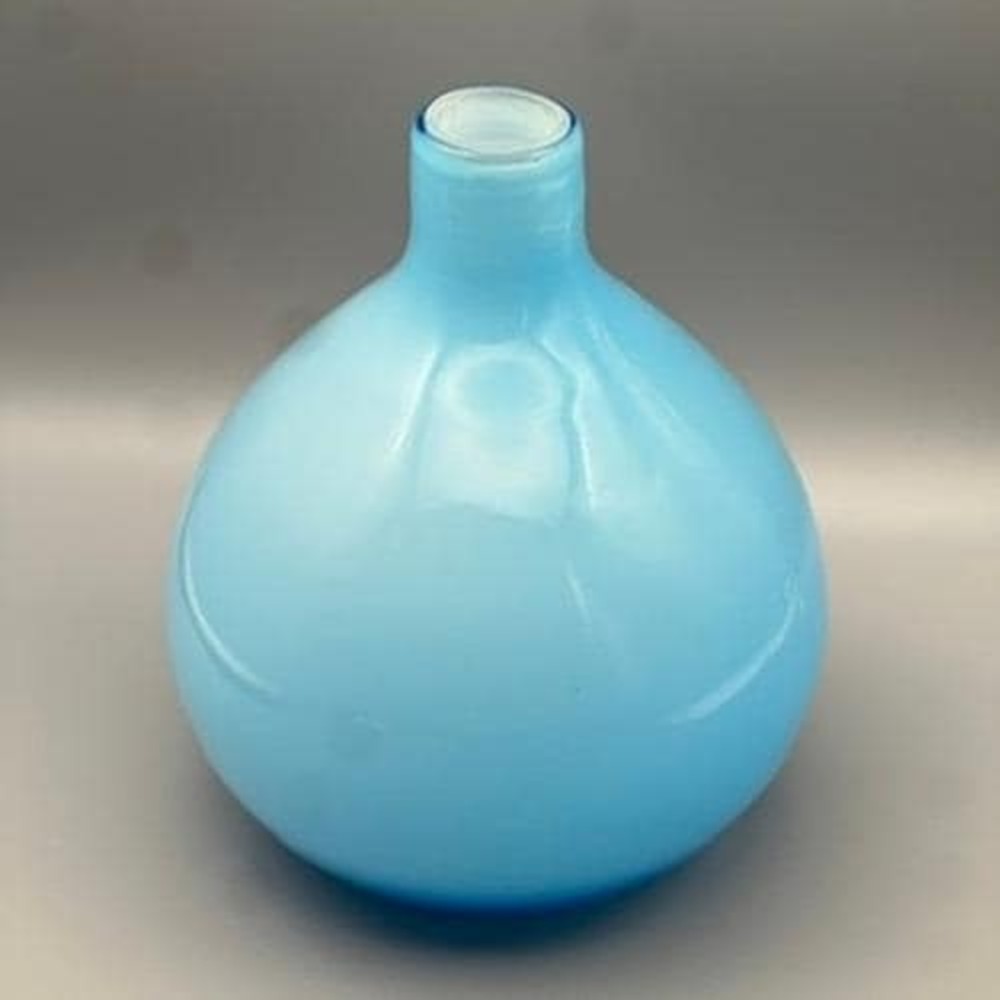 Vintage Blue Cased Glass Vase Mid Century Modern Art Glass Bulbous Onion MCM